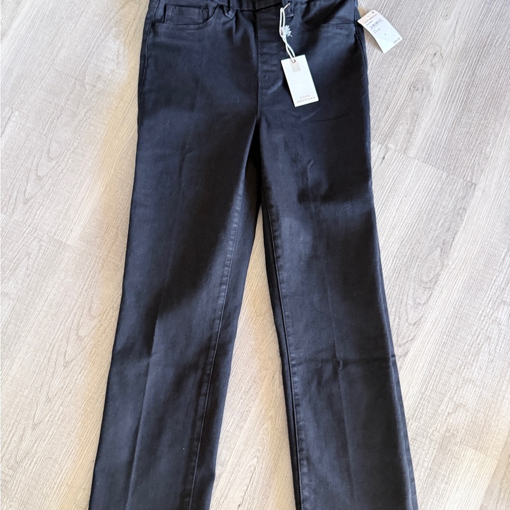 Good American Pull On Straight Jeans Womens Medium Black NWT $99 High Rise